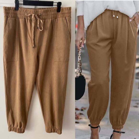 Jules & Leopold Pants - JULES & LEOPOLD | Suede Joggers Barrel Leg Relaxed Pants - L